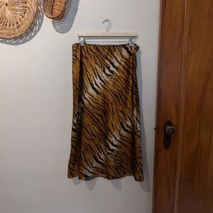 Topshop Brown Tiger Print Midi Skirt
